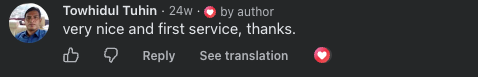 Towhidul Tuhin-এর Facebook কমেন্ট: very nice and first service, thanks.